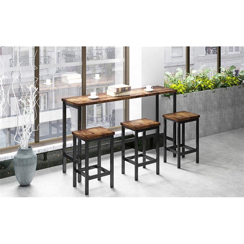Keiera Modern Design Kitchen Dining Table, Pub Table, Long Dining Table Set with 3 Stools, Brown, Brown