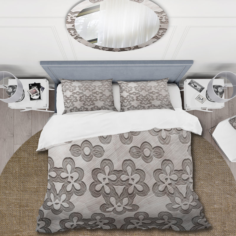 Fleurs d'ornement grises - Ensemble de housse de couette moderne - Microfibre de polyester