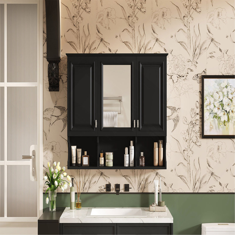 41 Inch Mirror Medicine Cabinet with Open Shelves, Wall Mounted Home Storage with Doors & Mirror, Adjustable Shelf, Bathroom Storage Cabinet over Toilet