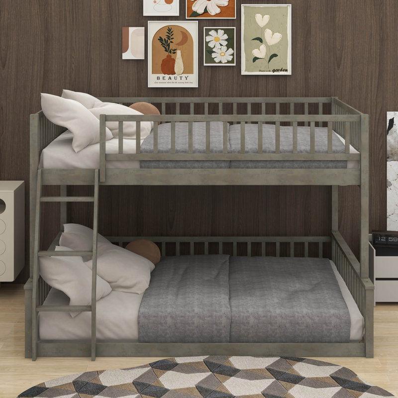 Full XL Over Queen Bunk Bed With Guardrails, Grey