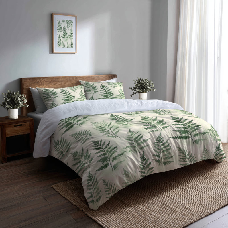 Ensemble de literie 3 pièces Floral - Ensemble de housse de couette et coussin décoratif Coastal Fern Whisper