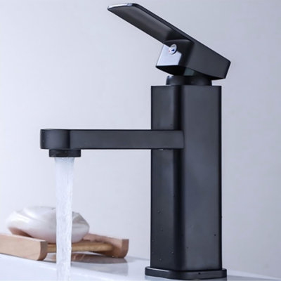 Robinet de lavabo à trou unique, robinet rectangulaire noir monobloc, 1,37 po