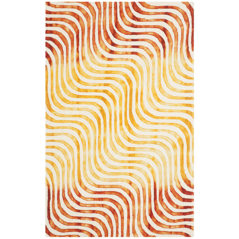 Dip Dye Hand Tufted Wool/Cotton Abstract Rug in Ivory, Rectangle 3' x 5'