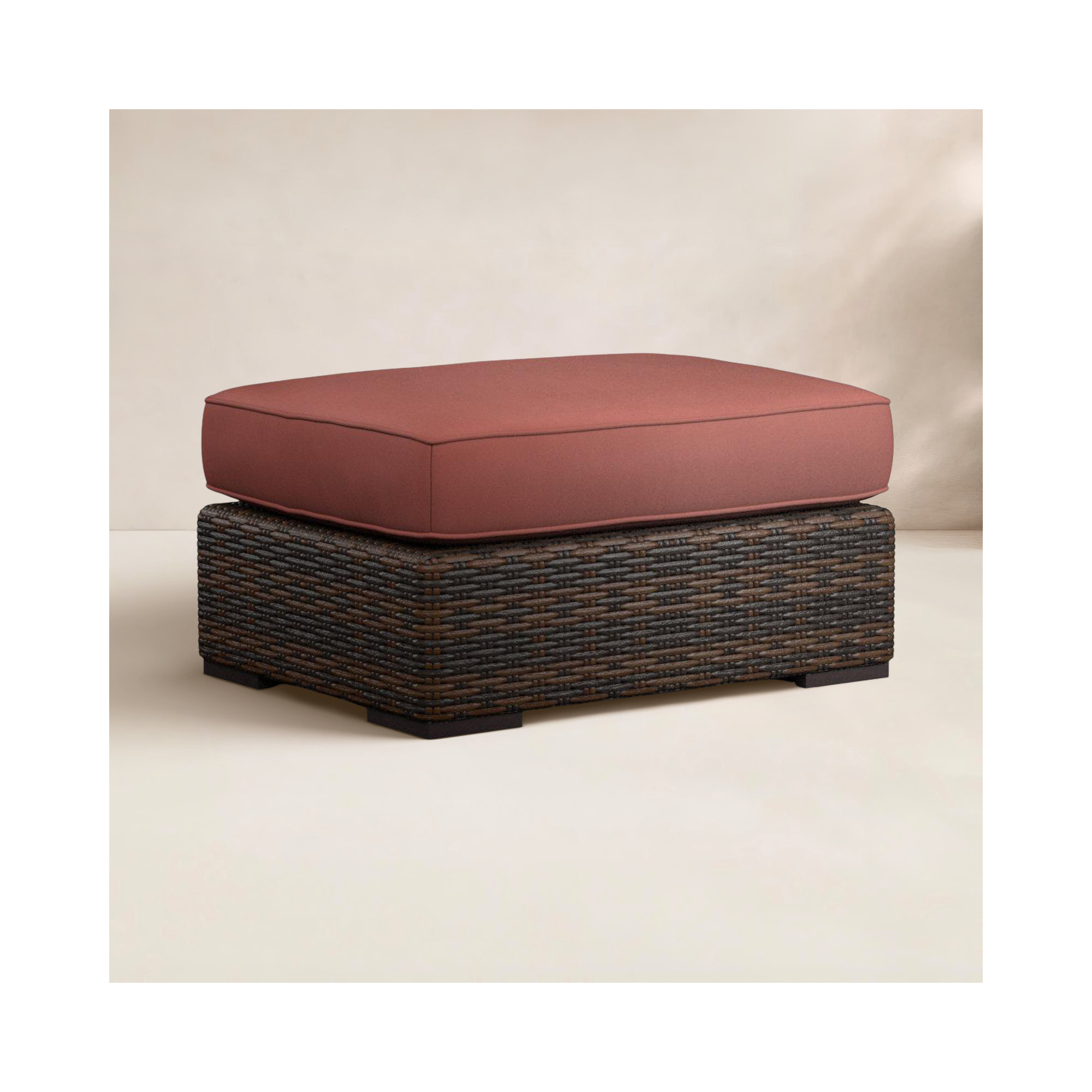 Upholstered Outdoor Ottoman with Cushion, Canvas Henna Sunbrella® Canvas