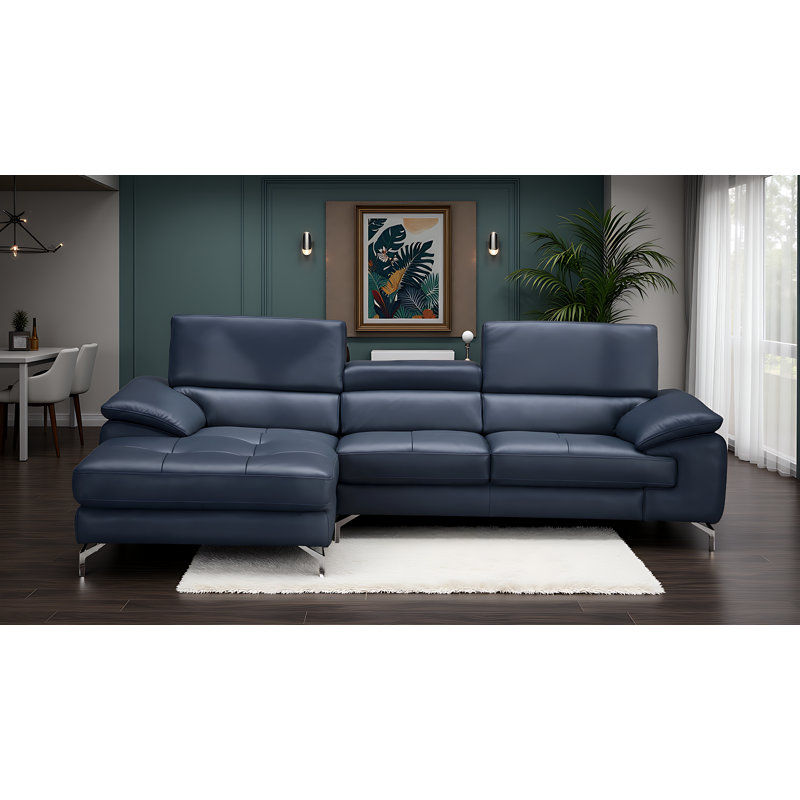 Canapé modulaire rembourré 2 pièces Marielys, Cuir bleu