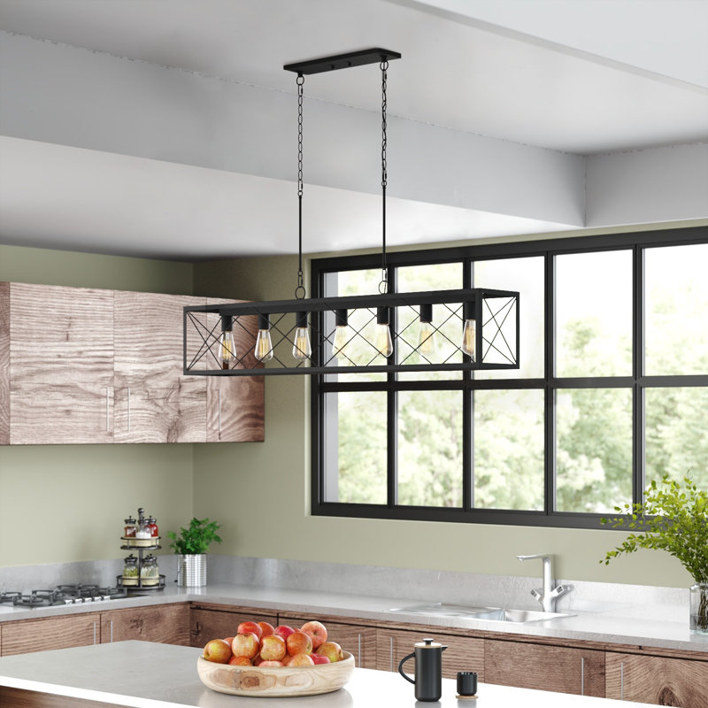 Lustre linéaire pour îlot de cuisine à intensité variable Evys, Zinc vieilli, 7, 109" H x 48" W x 7.87" D