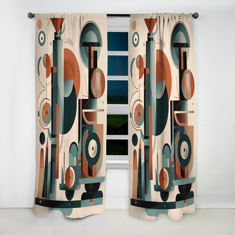 Rideau occultant en velours orange et vert Mid Century Momentum V - Mid-Century, L 52 po x L 90 po