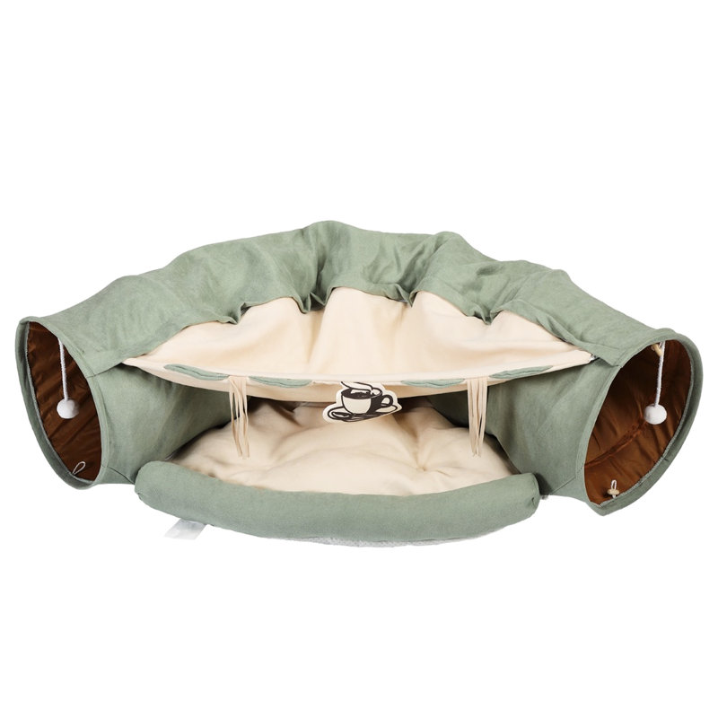 Lit pour chat avec tunnel extensible, recouvert de tissu, rembourré de coton PP, tunnel télescopique facile à nettoyer pour les animaux de compagnie, lit rempli et rembourré, coussin inférieur