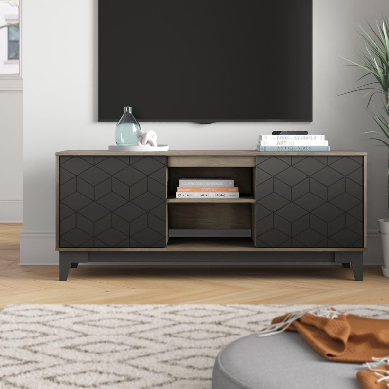 Keidra TV Stand for TVs up to 70 with Fireplace Included, Black/Truffle, 72"