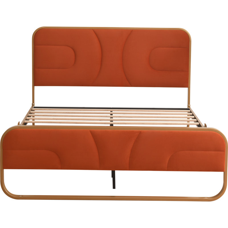 Nelsie Upholstered Platform Bed with Velvet Tufted Headboard, Full, Burnt Orange
