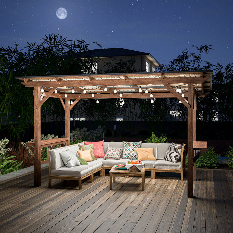 Pavillon de jardin pergola en bois robuste avec toit en métal et comptoirs à la mode Raison Design
