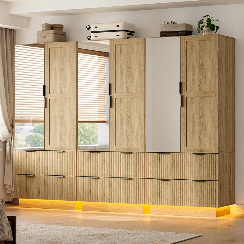 Armoire-penderie Armoire avec 6 portes, panneau perforé et 3 miroirs