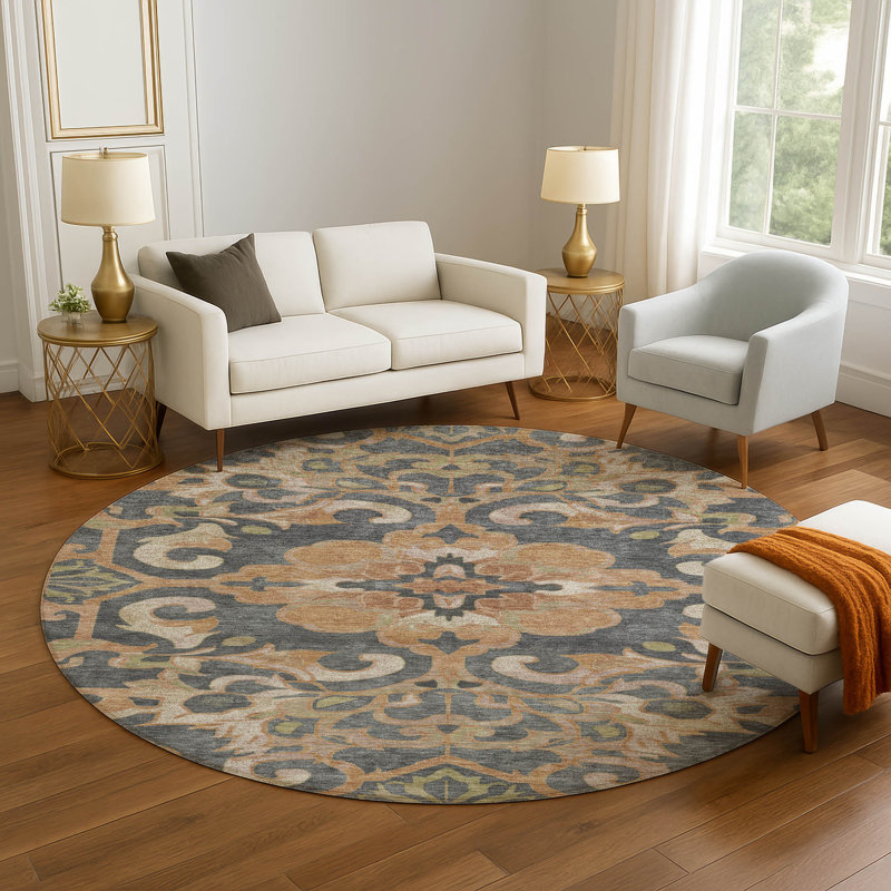 Premium Machine Washable Ralston AMF1947 Global Rug, Round 8'