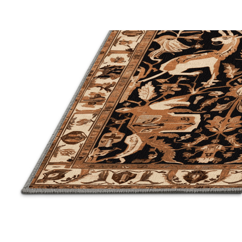 Machine Washable Persian Brown Area Rug, Square 3'