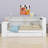 Wood Platform Bed with Upholstered Headboard, LED Lights, Charging Station, Storage Shelves, Trundle Bed & Desk-656764929