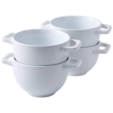 Everyday White by Fitz and Floyd Set of 4 Handled Soup Chili Bowls, 20 Ounces, White