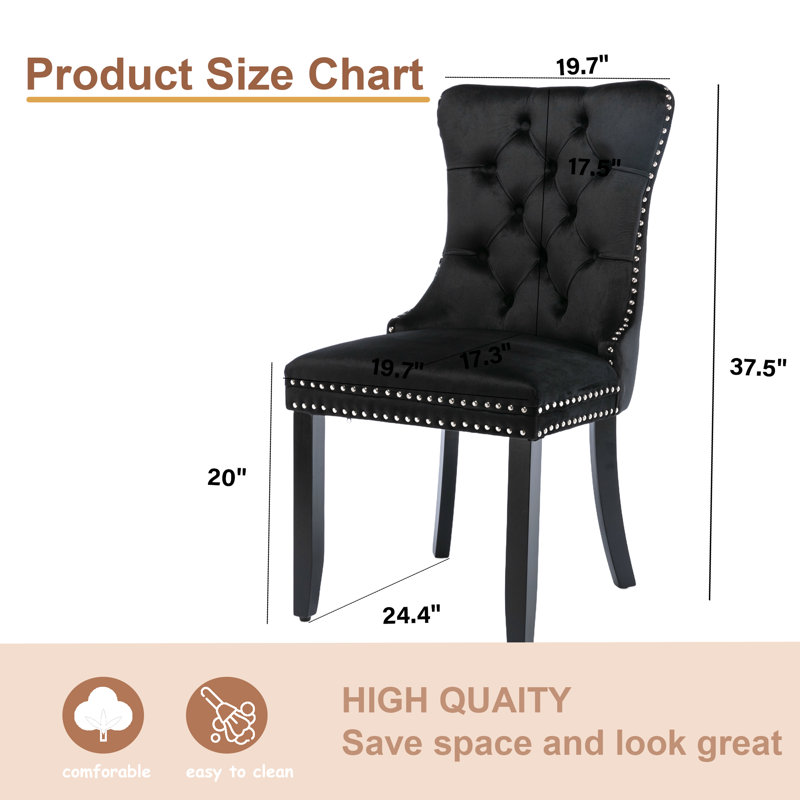 High-end Tufted Velvet Upholstered Nailhead Dining Chair (Set of 4), Black, Black