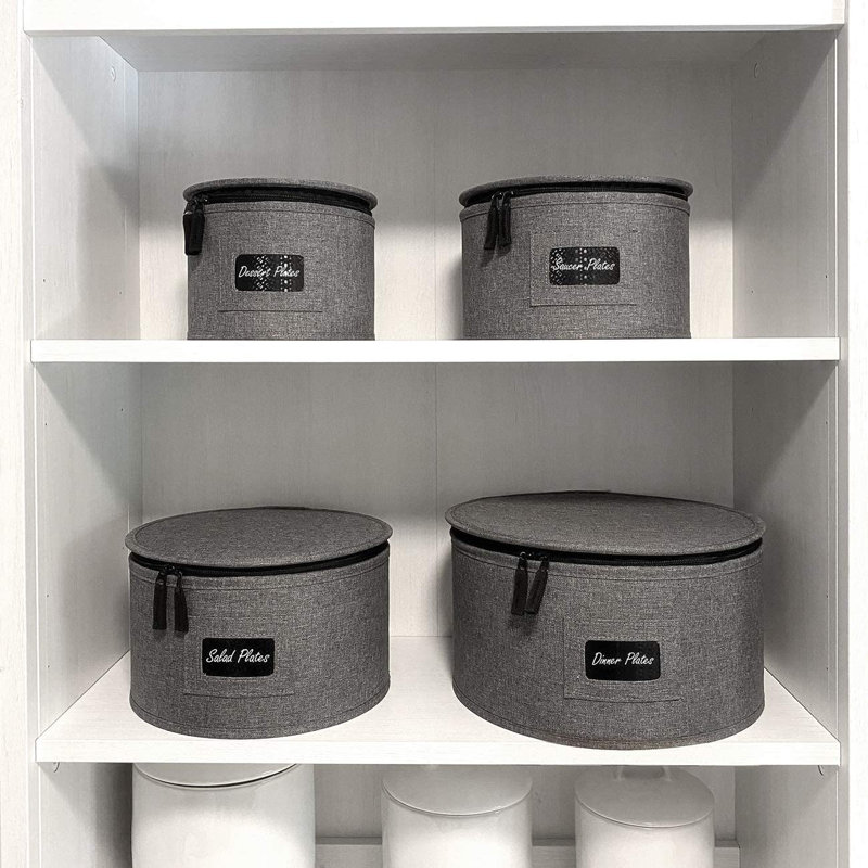 Gray Quilted 5-Piece China Dinnerware Storage Organizer Set