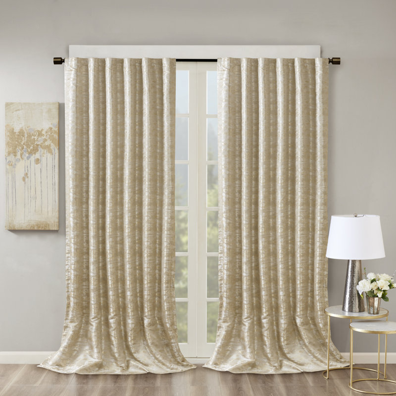 Cassius Damask Total Blackout Thermal Single Curtain Panel, Gold, 50" W x 84" L