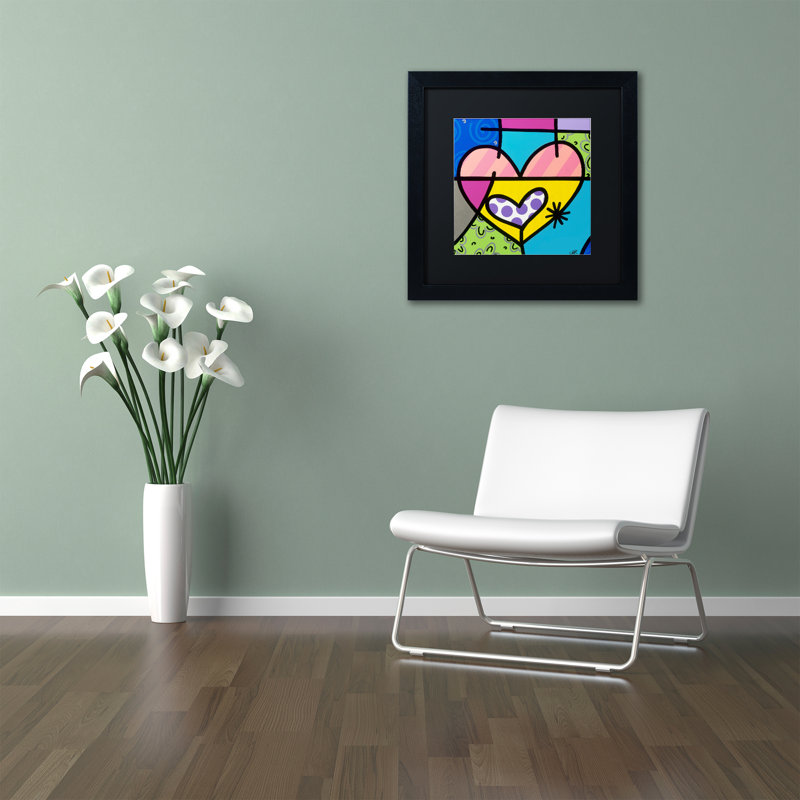 Colorful Abstract Hearts Framed Canvas Print in Black Frame