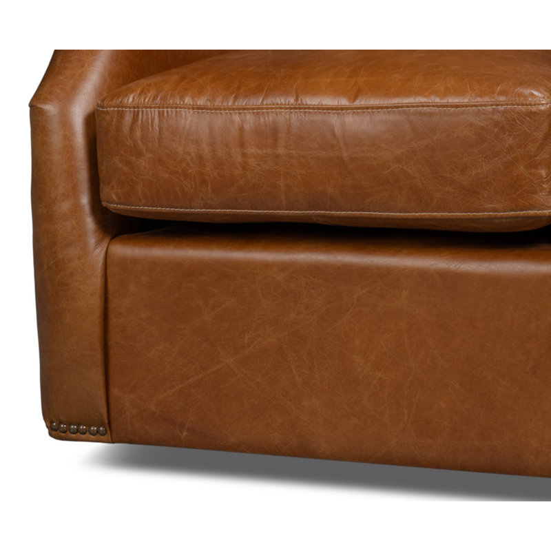 Baker Upholstered Swivel Club Chair, Brown Genuine Leather