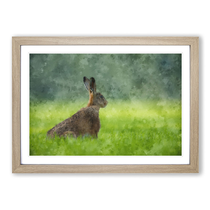 Lone Hare - Picture Frame Painting Print, Oak Framed, 62cm H x 87cm W x 2cm D