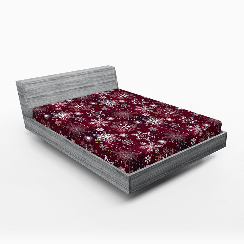 Drap-housse Ambesonne, paquet de 2, Rouge vin / floral blanc, Drap-housse grand