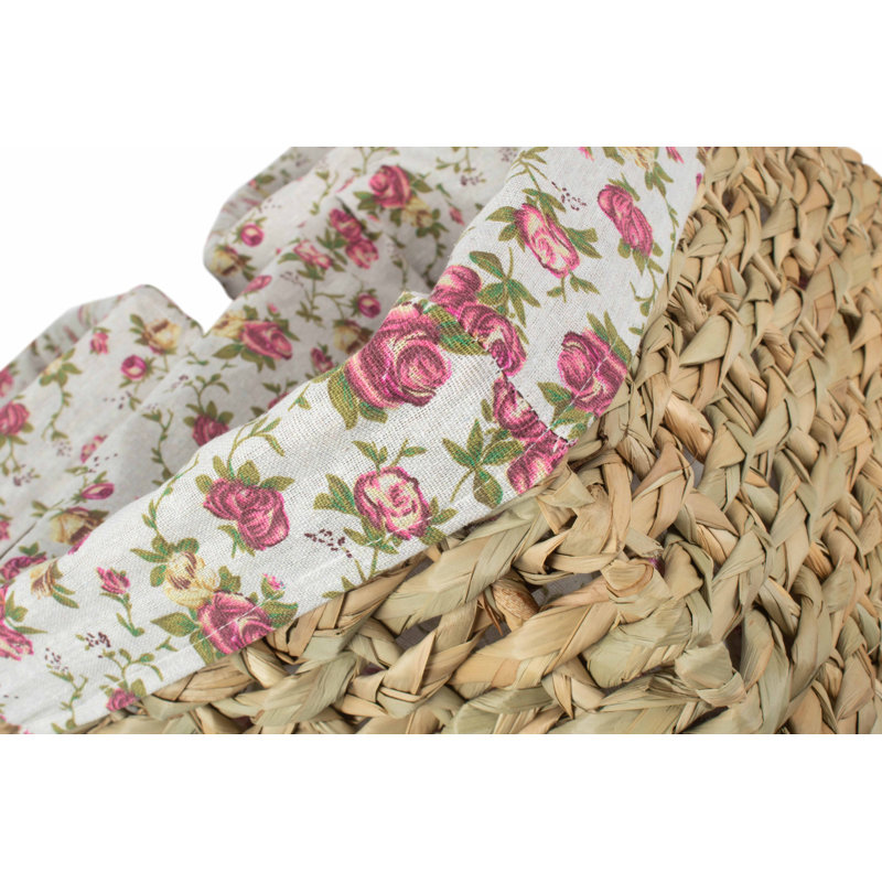 Fleur De Lis Living Wicker Decorative Basket, Garden Rose Lining