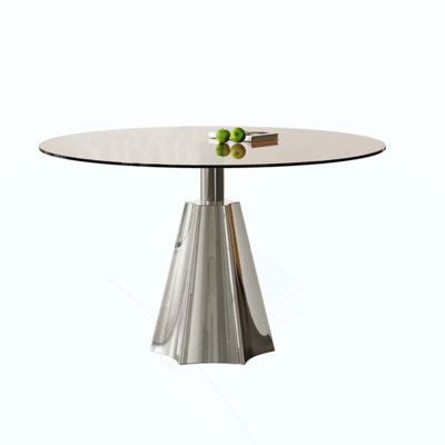 Table de salle à manger ronde, plateau en verre de style Mid-Century moderne et base évasée pour la cuisine, le salon et le thé de l'après-midi