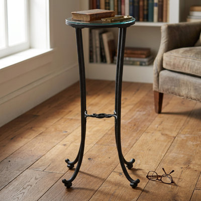 16.5"W x 16.5"D x 18"H Metallic Silver Round Drum Iron End Table