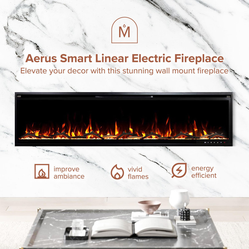 Modern Ember Aerus Smart Linear Electric Fireplace - Recessed In-Wall And Wall-Mount, Multiple Flame Colors, Works With Alexa And Google Assistant