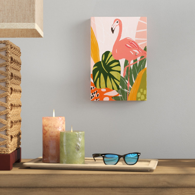«Jungle Flamingo I», peinture sur toile, H 12 po x l 8 po