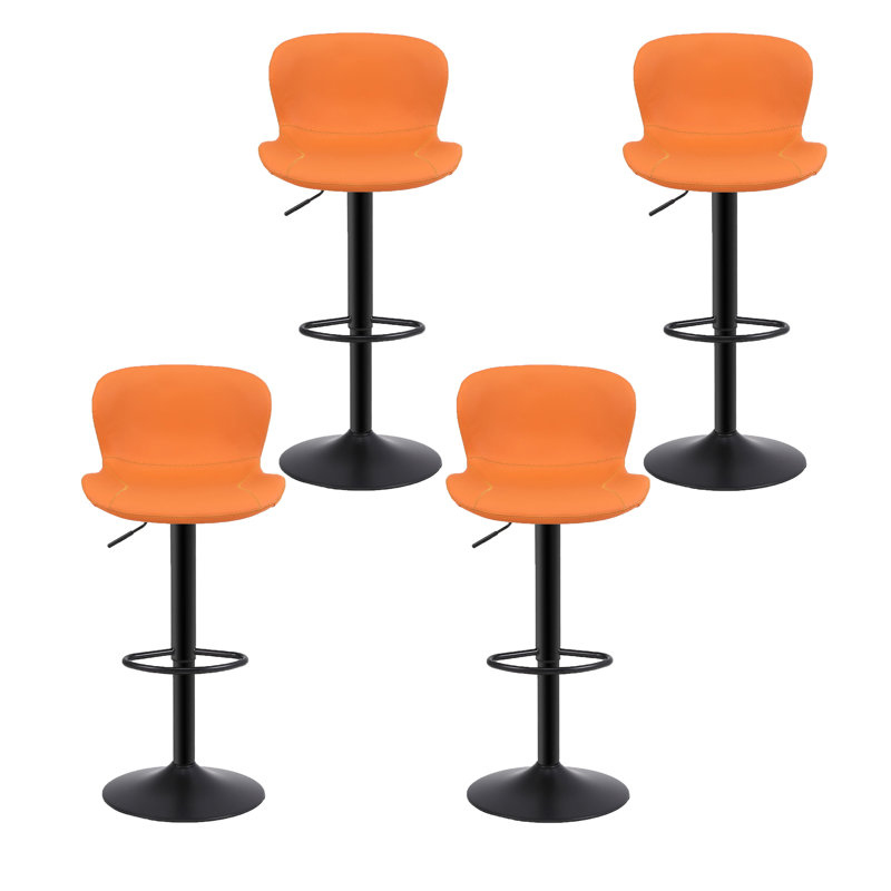 Swivel Upholstered Adjustable Height Bar Stool, Orange, 4
