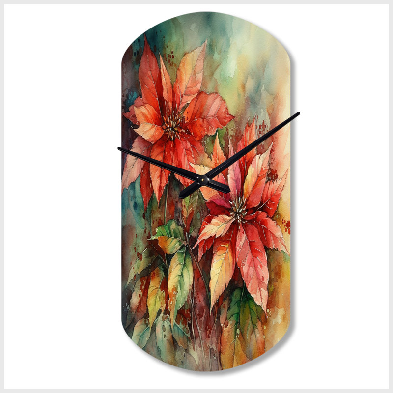 Horloge murale cylindrique rouge, poinsettias II, Grand