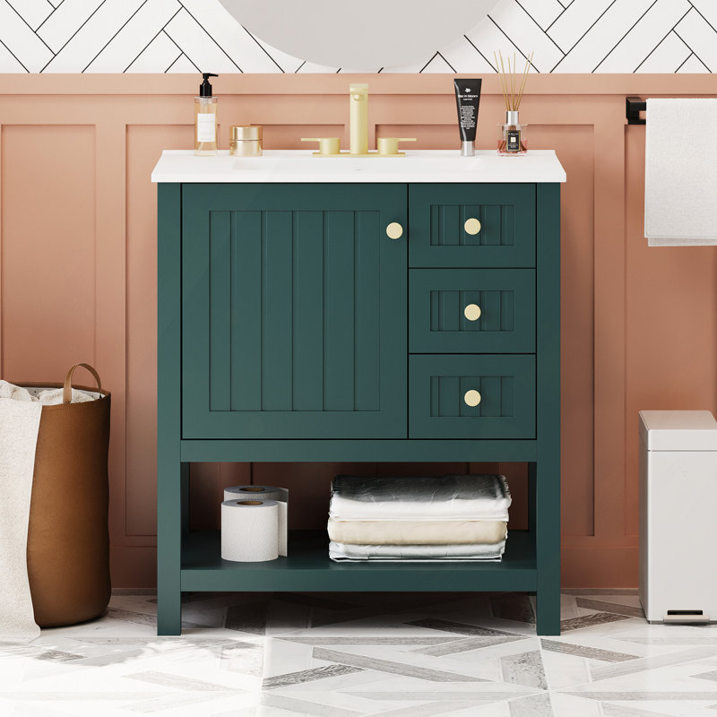 30Inch Transitional Style Bathroom Vanity Cabinet Combo With Ceramic Sink