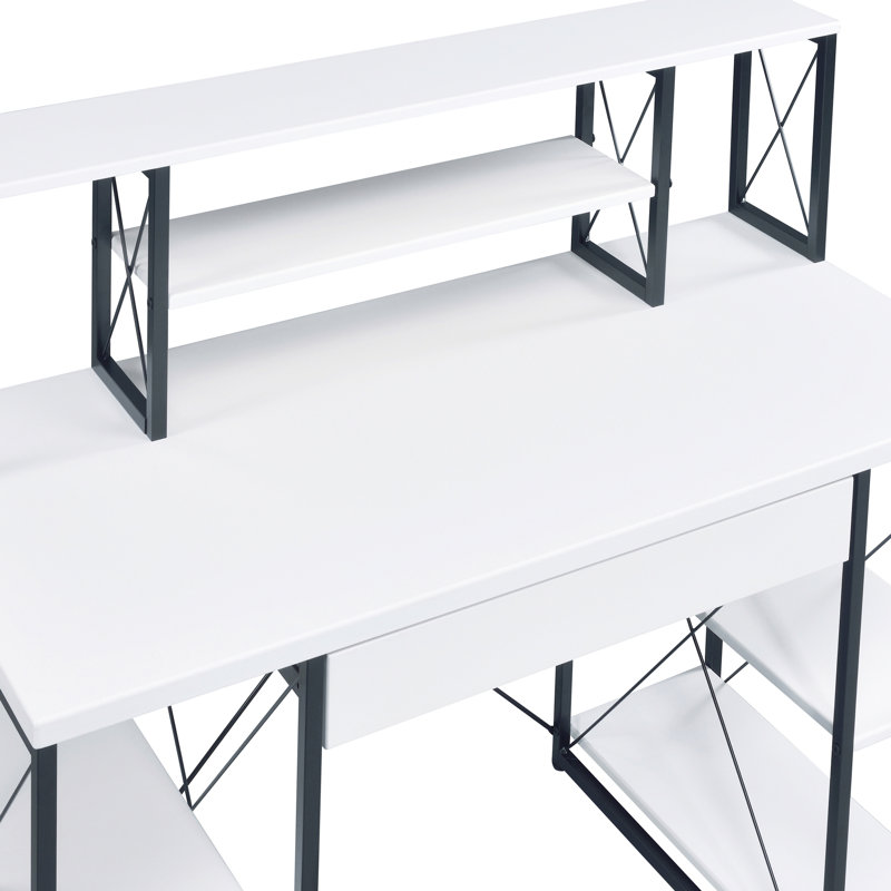 Bureau blanc et noir avec tiroir élégant de style tablette, Blanc