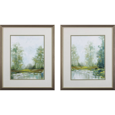 (Set of Two) Green Forest Landscapes Framed Wall Art