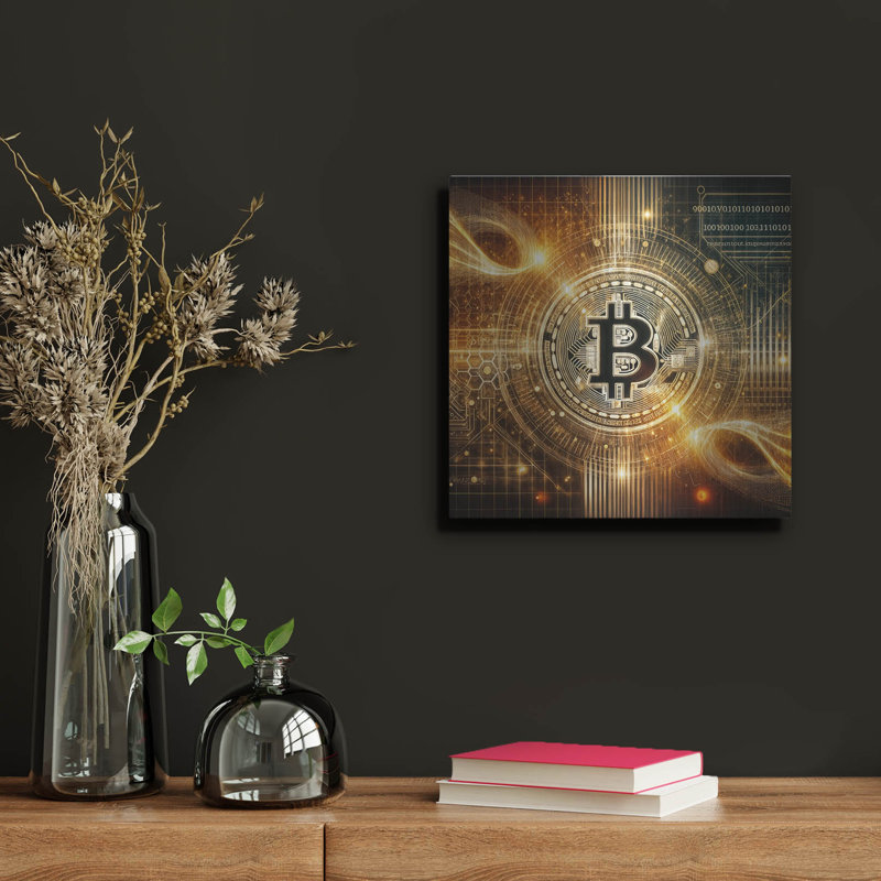 «Glowing Bitcoin» par Rey Klimt, art mural en métal, H 12 po x l 12 po