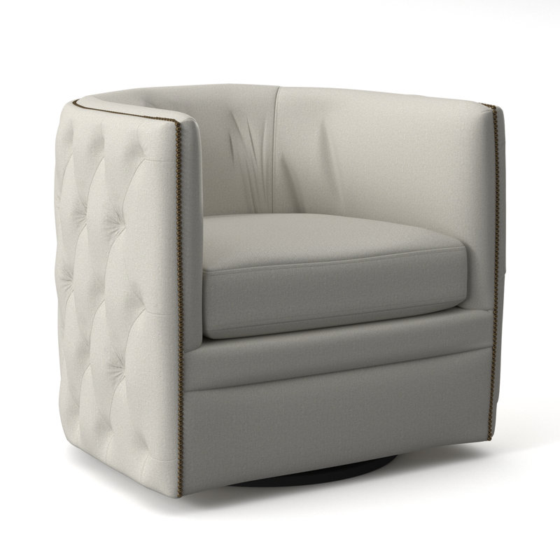 Palazzo 31.5'' Wide Tufted Swivel Barrel Chair, Brass, White 5555-000