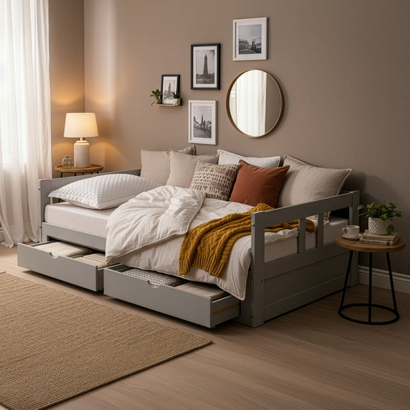 Melody Twin to King Extendable Day Bed with Storage, Dove Gray, Dove Gray