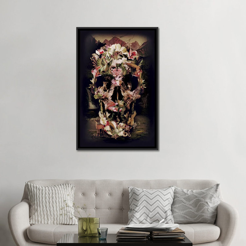 «Jungle Skull» par Ali Gulec, impression sur toile tendue, H 26 po x l 18 po x P 1,5 po, Toile encadrée noire, Pas de tapis