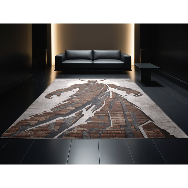 Tapis gris doux moelleux en brique industrielle Oreland Ymir, 7 x 9