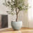 White and Gold V-Pattern Polyresin Round Planter-785041935