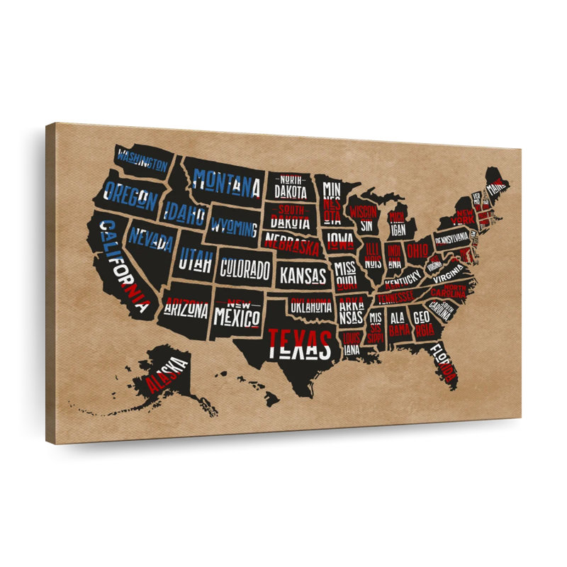 «Patriotic American Map», reproduction sur toile, H 8 po x l 12 po x P 1 po