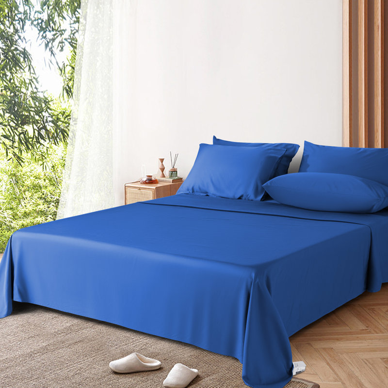 6 Pieces Bamboo Cooling Bed Sheets Set - 16" Deep Pockets, Full Sheet Set + 1 Fitted Sheet + 4 Pillowcases, Navy Blue
