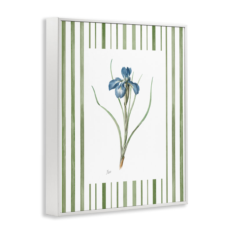 Giclée printanière à motif d'iris et de rayures, design par Nan, Giclée encadrée blanc bord de mer, H 30 po x l 24 po