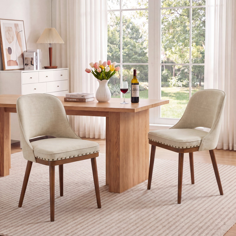 Two-tier solid wood upholstered side chair, Brown, Set of 2, Rivet