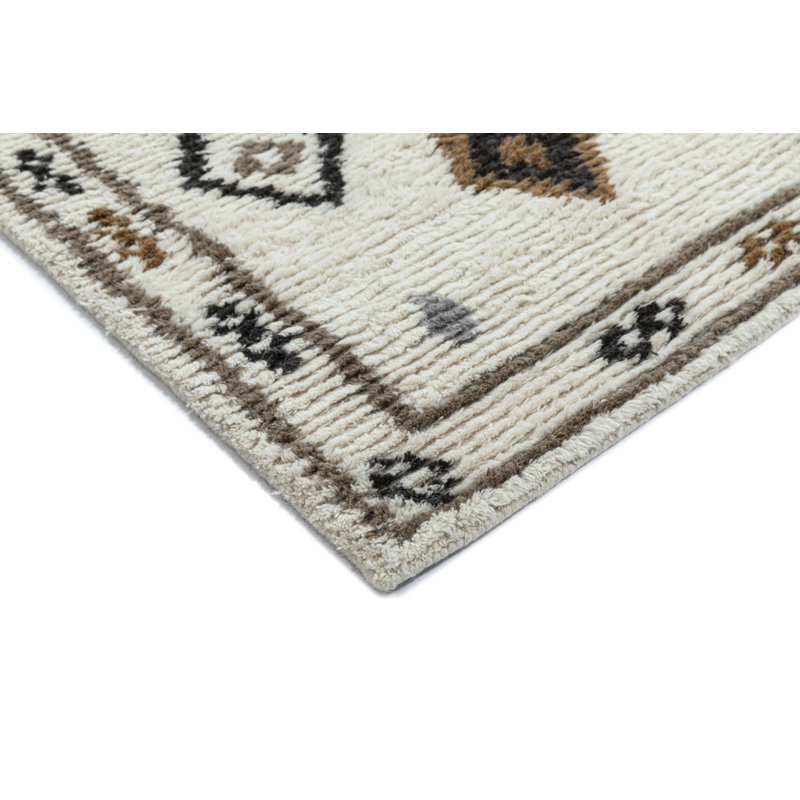 Rivah Hand Tufted Geometric Area Rug in Ivory/Brown/Black, Rectangle 7'6" x 9'6"