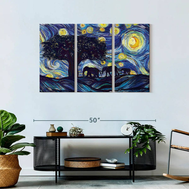«Elephant Family Starry Night», reproduction sur toile, H 45 po x l 28 po x P 1,25 po