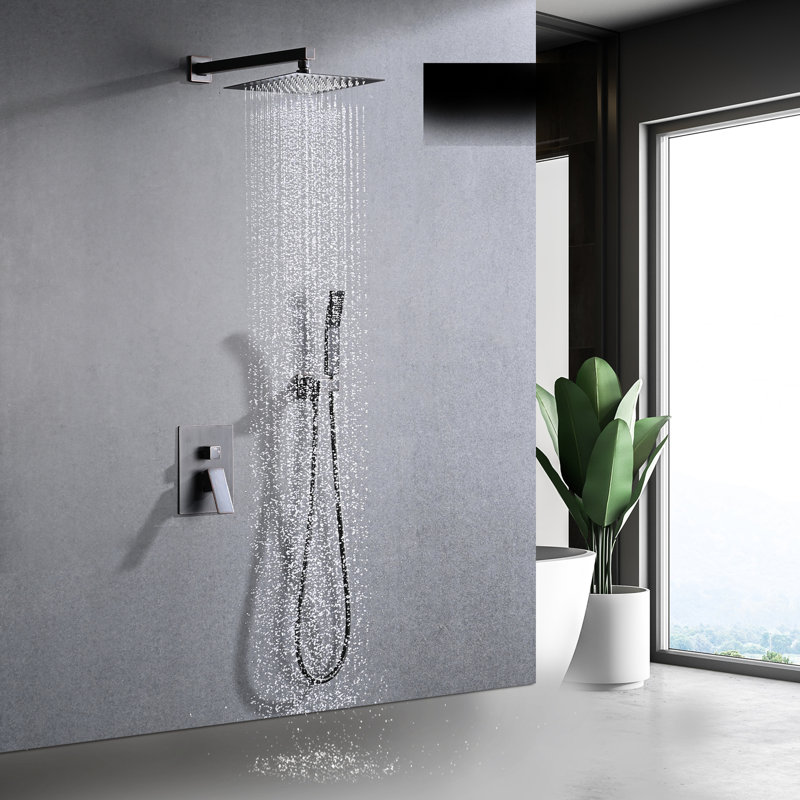 Wall Mounted Shower In Oil-rubbed Bronze With 10" Rainfall Head & Handheld Faucet , Head, And Self-cleaning Nozzle